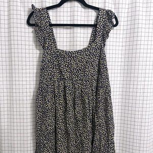 Altar'd State Babydoll Square Neck Dress Navy Yellow Green Floral Size Medium